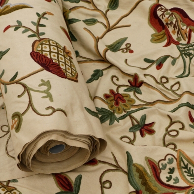 Kashmir Watlab Hand Embroidered Crewel Fabric-3
